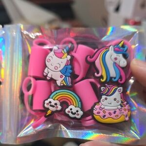 Pink Unicorn and Rainbow Straw Topper Accessories